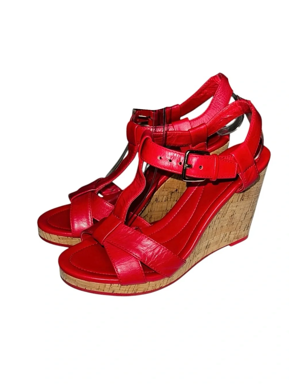 🌻Cole Haan Ayla Wedge Sandals Red Cork Platform Size 6.5 {FLAW - PLEASE READ}